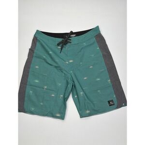 Rip Curl Mirage Board Shorts Mens 30 Teal Grey Tropical Palm Tree Surf Trunks